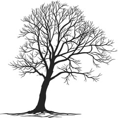 Obraz premium Ornate black and white illustration of an upright bare tree with many leafless