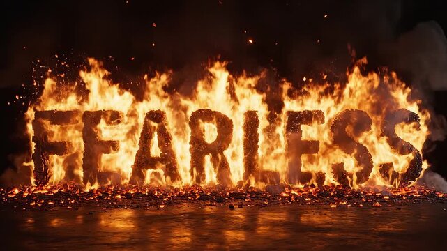 Burning word fearless on ground for commercial advertising, marketing campaigns, and creative projects