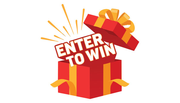 Enter to Win illustration with gift box opening with prizes. Vector graphic design background for social media, business, marketing, promotions
