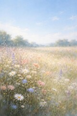 Naklejka premium Serene wildflower meadow landscape.
