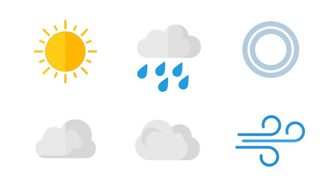 Weather forecast symbols icons set.