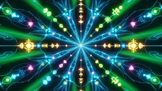 Radiant Symmetrical Star Pattern with Blue and Green Light
