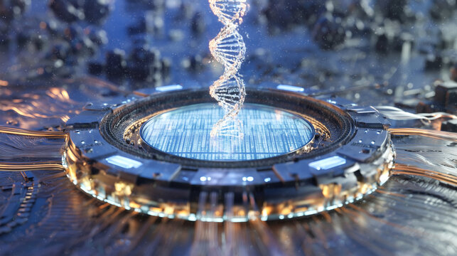 Futuristic DNA Technology and Genetics: Sci-Fi Digital Innovation in Biotech Research and Cyberspace Simulation
