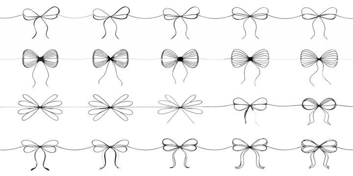 Collection of hand-drawn bows on a string for decorative use