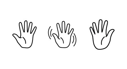 Three hand gestures depicted in a simple black outline silhouette © Rakib