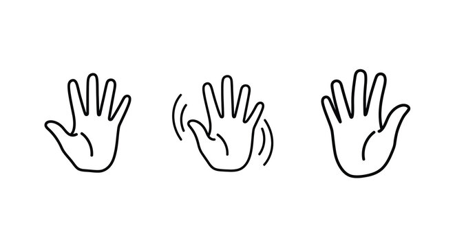 Three hand gestures depicted in a simple black outline silhouette
