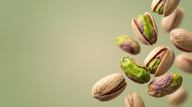 pistachio nuts floating in space for minimalist healthy food banner design