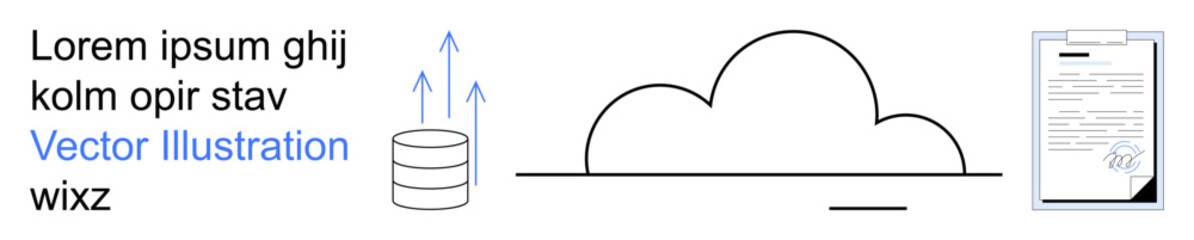 Data storage, cloud computing, digital documentation, workflow management, information systems, digital transformation. Icon set with database, cloud outline and document. Data storage and cloud © robu_s