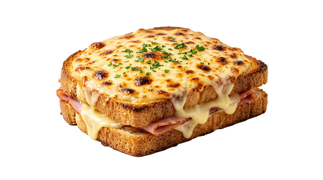 A delicious croque monsieur sandwich. isolated on a white background. PNG
