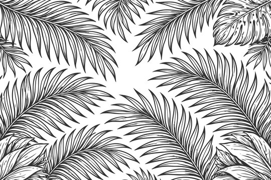 Intricate repeating pattern of stylized palm fronds in monochrome design Vector