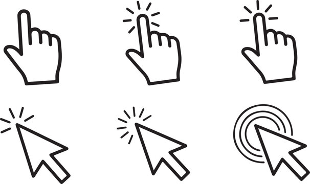 Cursor, Hand, Pointer, Click, Icon Set, Web, Navigation, Black and White