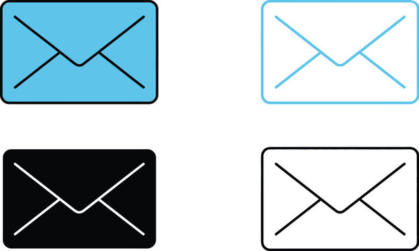 Modern Envelope Icon Set in Various Colors and Styles, Communication and Messaging Symbols, Email Icons in Flat Design for UI, Mobile Apps, and Web Interfaces