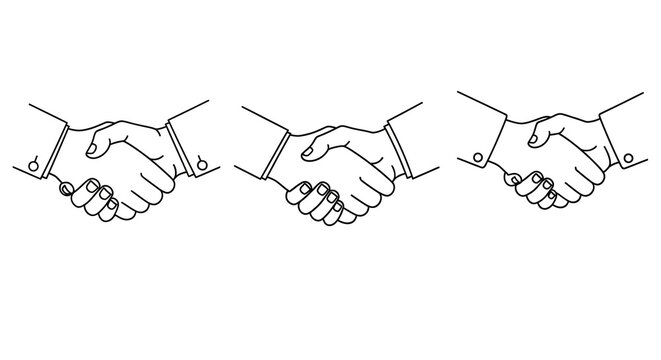 Three linear handshakes depict agreement and partnership a clean silhouette