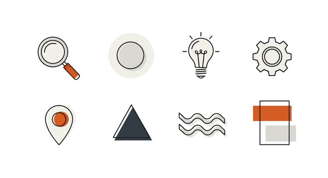 Collection of various line icons.
