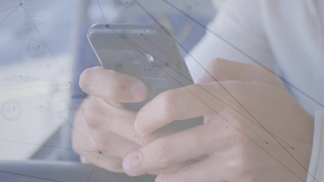 Hands and phone responding to overlay, adjusting grip, rotating, tapping, scrolling to navigate app