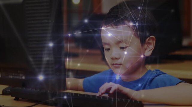 Animation of network of connections over asian pupil using computer