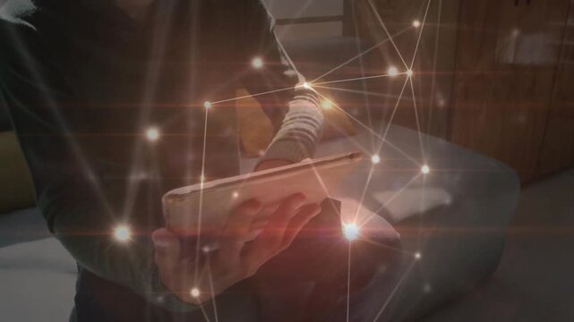 Overlay intensifying, flaring, causing user tapping, swiping, adjusting tablet, exploring network