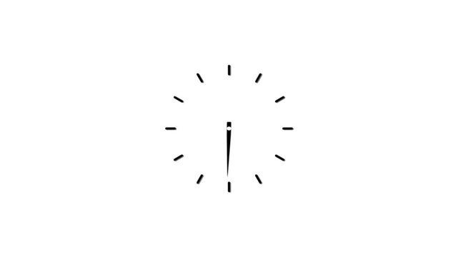 Clock spinning, watch animation on white background with alpha channel. Clock icon flat style. 12 hours clock dial , twenty-four hours time lapse animation. Analog clock spinning animation.