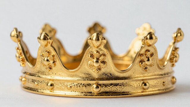 A golden crown with intricate designs or A luxurious gold royal headpiece or An exquisite gold thronelike