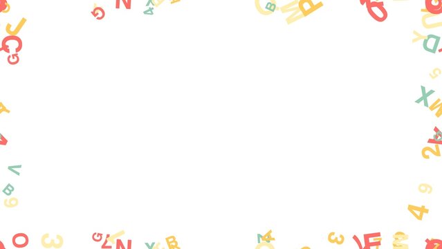 pattern typo horizontal Colorful scattered letters and numbers border frame on white background for education and learning