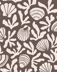 Sea shells, fossils and mollusks seamless pattern. Summer beach hand-drawn seaside vector print. Fashion textile bright multicolored illustration. Seashore elements design for fabrics, wallpaper  © Sketch
