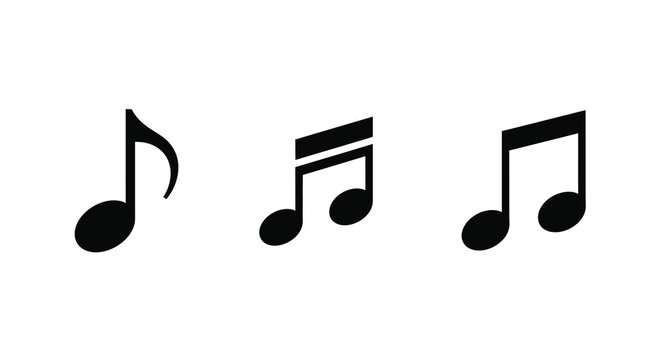 Three black musical notes arranged horizontally a striking silhouette