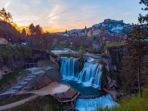 Pliva Waterfall (Serbian Cyrillic: Пливски Водопад) is located in the town of Jajce in central Bosnia and Herzegovina, where the Pliva River meets the Vrbas River.
