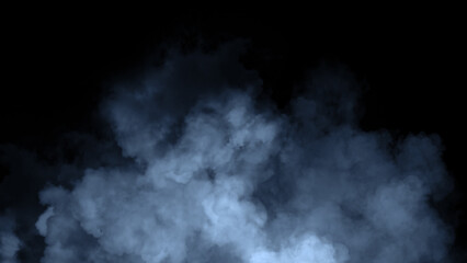 Fototapeta premium Fog and mist effect on black background. Blue smoke texture overlay.