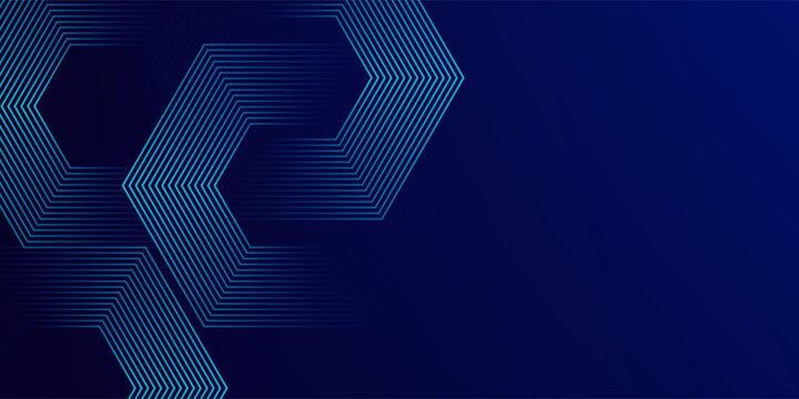 Dark blue background with hexagon geometric lines pattern. Abstract shiny hexagon lines. Futuristic technology concept