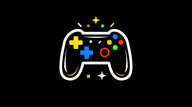 Modern game controller icon on black background for entertainment and gaming