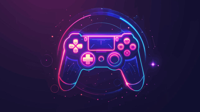 Neon illuminated game controller isolated on dark background technology concept