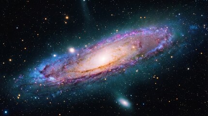 Obraz premium Magnificent spiral galaxy shining brightly in the vast cosmic expanse, revealing billions of stars, dust, and gas clouds in an awe-inspiring celestial phenomenon captured by advanced telescopes.