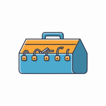 Toolbox Flat Vector Clipart Simple Storage Box Icon Clean Minimal Tool Organizer Illustration Isolated on White Background for Repair, Maintenance, Construction and DIY Work