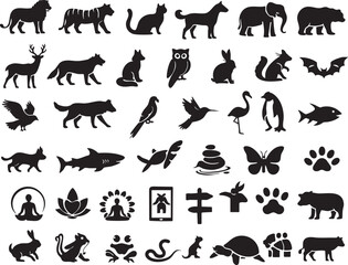 Obraz premium Diverse Collection of Minimal Graphic Element Vector Animals and Symbols for Abstract Design