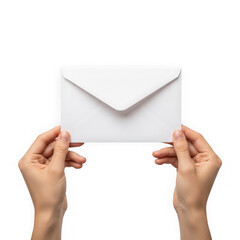 Fototapeta premium Hands Holding White Envelope Isolated on White Background