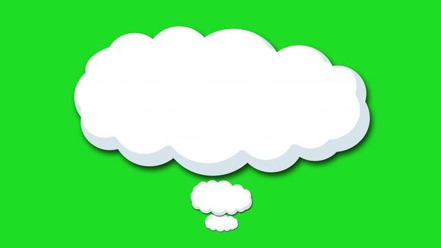 empty cartoon thought bubble blank with copy space formed of 3 fluffy comic book clouds to express thoughts or speech and shaking slightly in a sketchy motion, animated on a green screen background 4K