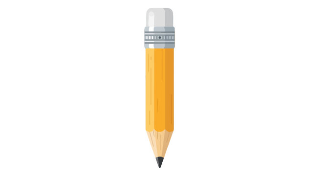Bright yellow pencil with a sharpened tip and branded ferrule isolated on transparent background, Vector