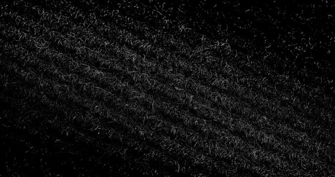 Slow Diagonal Pan Over Black Fiber Texture. Smooth slow diagonal movement across extreme close-up of dense black fibrous material with dramatic side lighting.