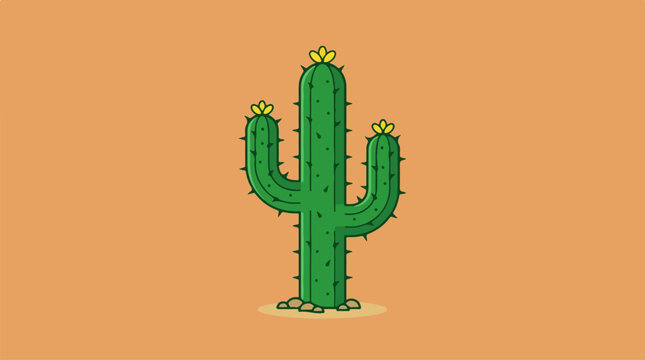 Cartoon cactus illustration on a warm orange background, desert plant.
