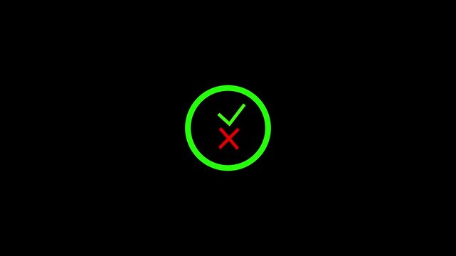 Check mark and cross mark animation icon. Correct, success sign, Approved tick mark icon animation 4k motion video.