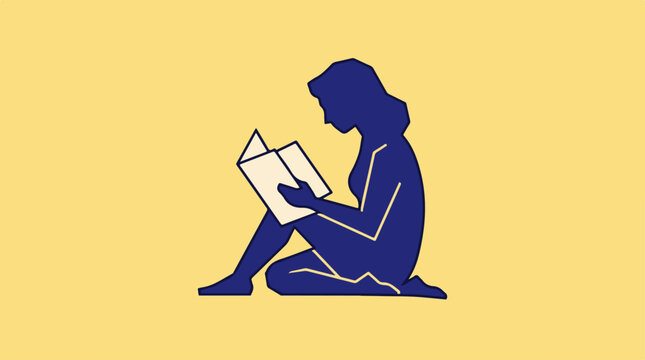 Silhouette of a woman engrossed in reading a book on the floor.