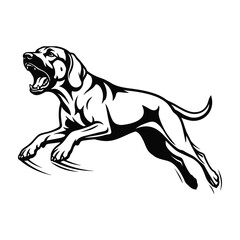 Fototapeta premium Aggressive Hunting Dog Running Silhouette Isolated on White Background for Sports and Club Logos