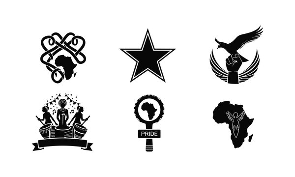 Juneteenth vector silhouette illustration with african inspired symbols and celebration elements.