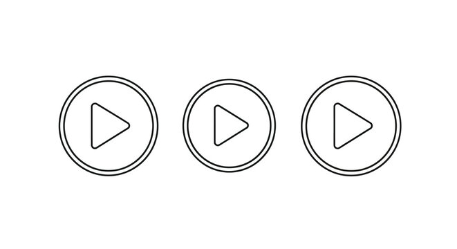 Three circular play buttons in a minimalist line art silhouette