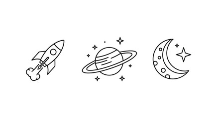 Space exploration elements rocket planet moon and stars silhouette © PAKE