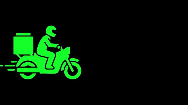 A black silhouette of a delivery person on a motorcycle