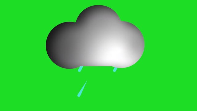 rain shower symbol raining wet weather forecast icon logo with blue raindrops from a dark grey storm cloud isolated broadcast television meteorology 4K animated sign for storm or showers