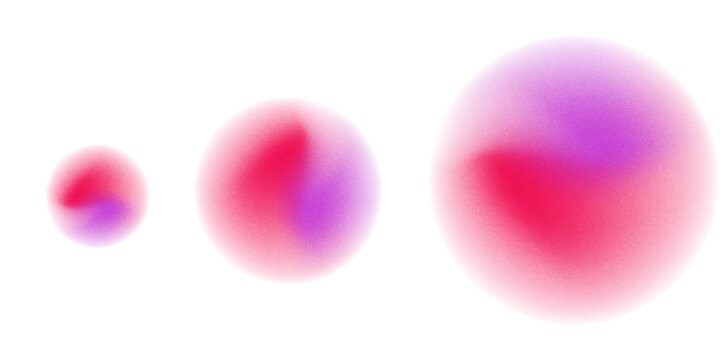 Set color circle gradient noise gradation. Abstract colorful watercolor blur mesh on isolated transparent background. Circle shape png. Gradient aura, grain neon blob noise effect vector illustration.