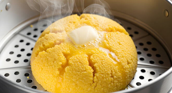 Traditional Brazilian Steamed Cornmeal Cuscuz with Melting Butter