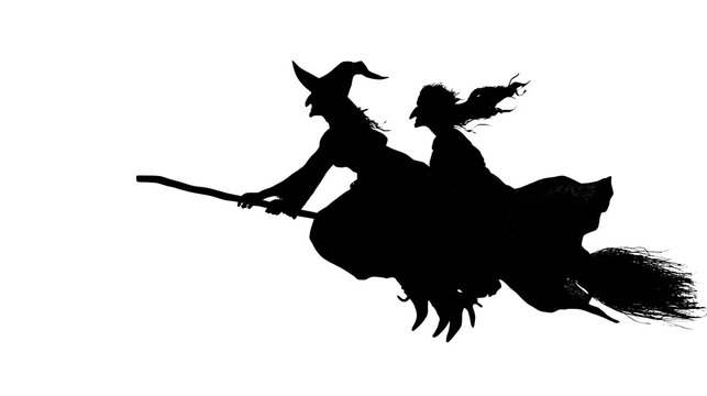 Fantasy vector silhouette illustration of a dancing woman, mystical female figure with wings in gothic Halloween style, featuring dragon, pegasus, birds and magical symbols